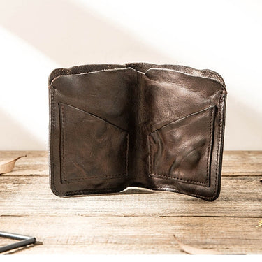 Unisex Retro Cowhide  First Layer of Leather Coin Purse Vertical Section Ultra Thin Small Short Wallet  -  GeraldBlack.com