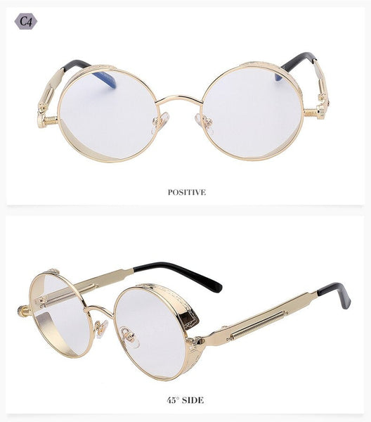 Unisex Retro Round Steampunk Vintage Sunglasses with Mirror Lens  -  GeraldBlack.com