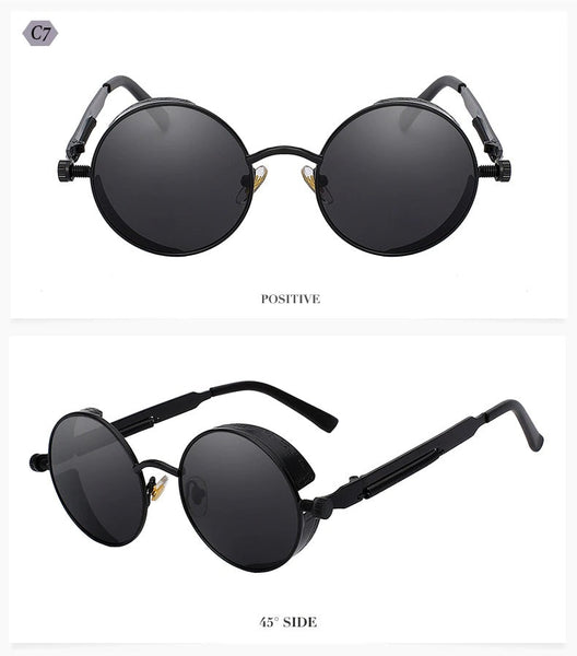 Unisex Retro Round Steampunk Vintage Sunglasses with Mirror Lens  -  GeraldBlack.com