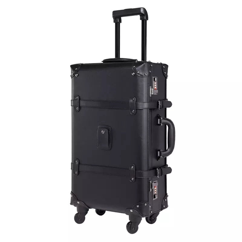 Unisex Retro Synthetic Leather Rolling Luggage Boarding Trolley Suitcase  -  GeraldBlack.com