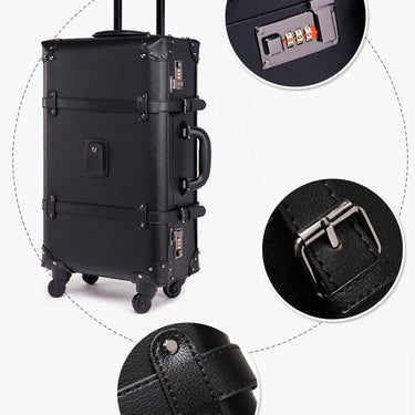 Unisex Retro Synthetic Leather Rolling Luggage Boarding Trolley Suitcase  -  GeraldBlack.com