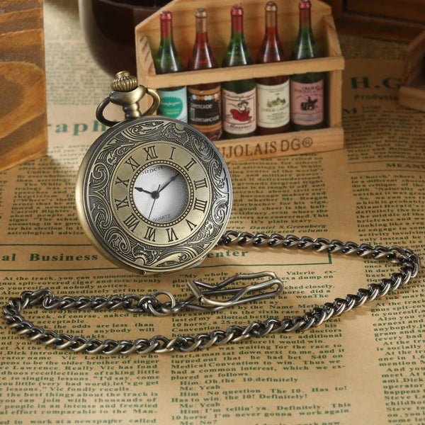 Unisex Retro Vintage Antique Roman Number Pocket Watch With Chain  -  GeraldBlack.com