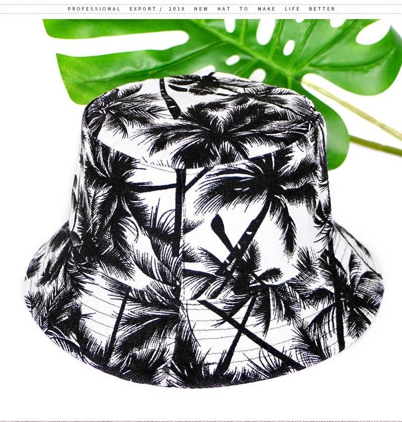 Unisex Reversible Bucket Hat Fashion Coconut Tree Print Hip Hop Hat Panama Cap Summer Fisherman Hats  -  GeraldBlack.com