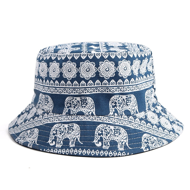 Unisex Reversible Elephant Print Vintage Style Bucket Hat for Summer  -  GeraldBlack.com