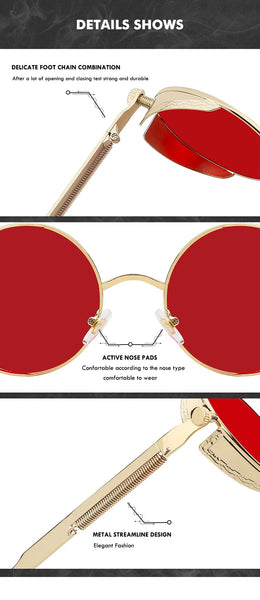 Unisex Round Metal Sunglasses in Steampunk Designer Retro Fashion  -  GeraldBlack.com
