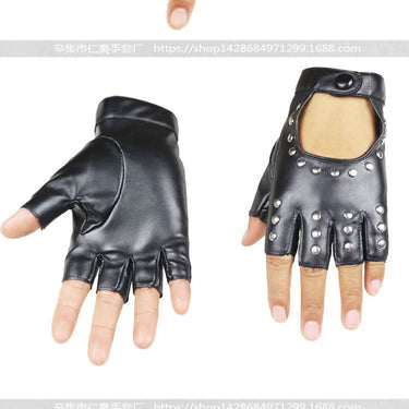 Unisex Semi-Fingers Rivet Belt PU Gloves Sexy Cutout Fingerless Gloves Luva G221  -  GeraldBlack.com