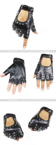 Unisex Semi-Fingers Rivet Belt PU Gloves Sexy Cutout Fingerless Gloves Luva G221  -  GeraldBlack.com