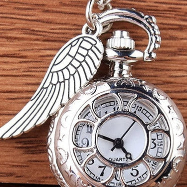 Unisex Silver Mini Carving Wings Necklace Chain Pendant Pocket FOB Watch  -  GeraldBlack.com