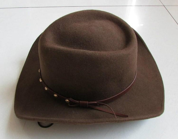 Unisex Solid Pattern Wool Felt Western Cowboy Novelty Hat in Brown - SolaceConnect.com