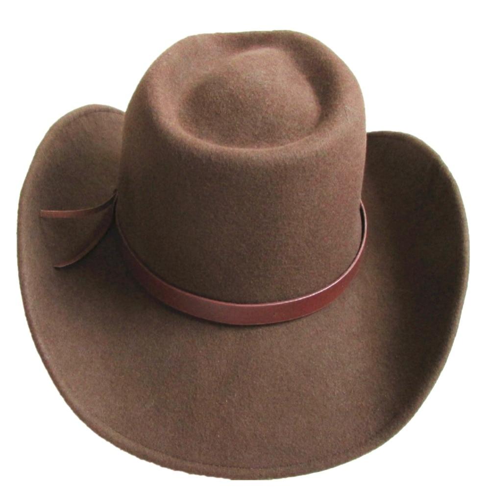 Unisex Solid Pattern Wool Felt Western Cowboy Novelty Hat in Brown  -  GeraldBlack.com