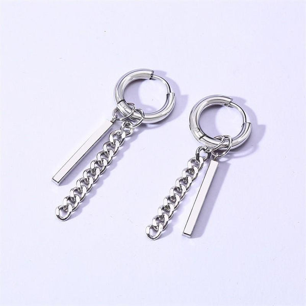 Unisex Stainless Steel Bar Punk Chain Long Piercing Earrings Jewelry - SolaceConnect.com