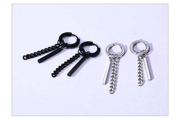 Unisex Stainless Steel Bar Punk Chain Long Piercing Earrings Jewelry - SolaceConnect.com