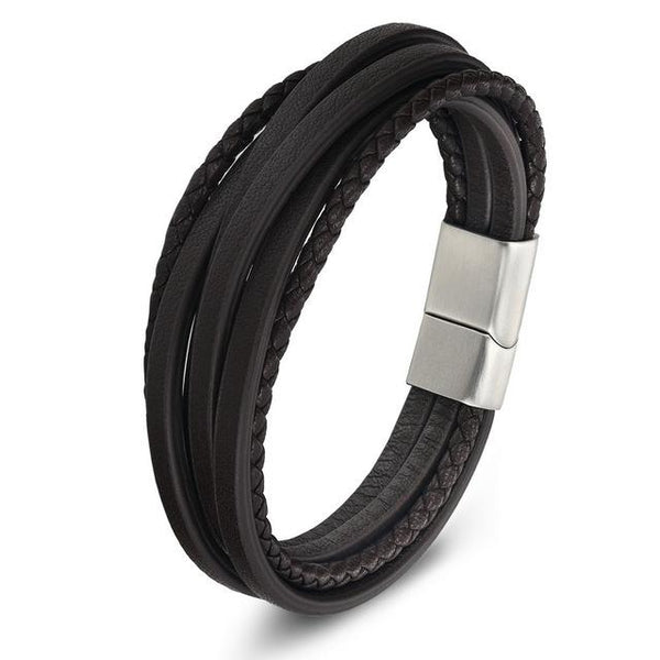 Unisex Stainless Steel Genuine Leather Braid Chain Vintage Bracelets - SolaceConnect.com
