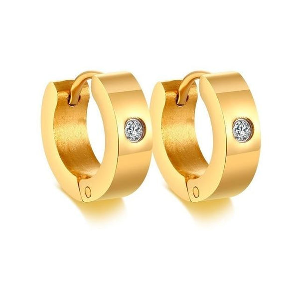 Unisex Stainless Steel Hoop Huggie Earrings with CZ Stone Accessory - SolaceConnect.com