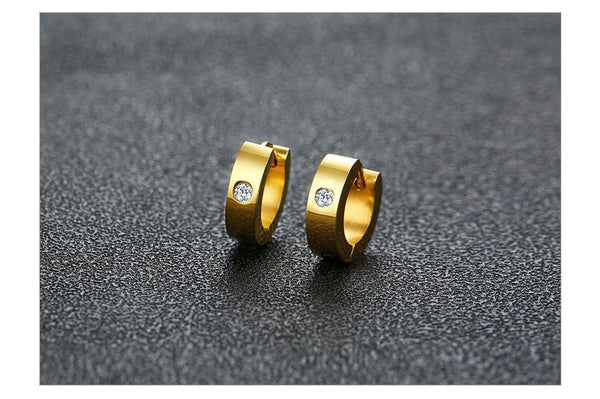 Unisex Stainless Steel Hoop Huggie Earrings with CZ Stone Accessory - SolaceConnect.com