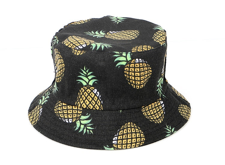 Unisex Summer Cap Cartoon Pineapple Print Bucket Hats White Black Outdoor Fishing Sun Caps fisherman  -  GeraldBlack.com