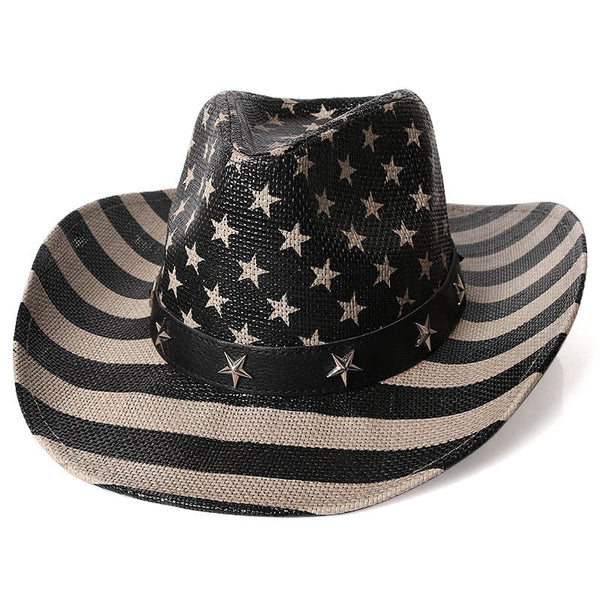 Unisex Summer Classical Western Boater Straw Striped Star Cowboy Hats  -  GeraldBlack.com