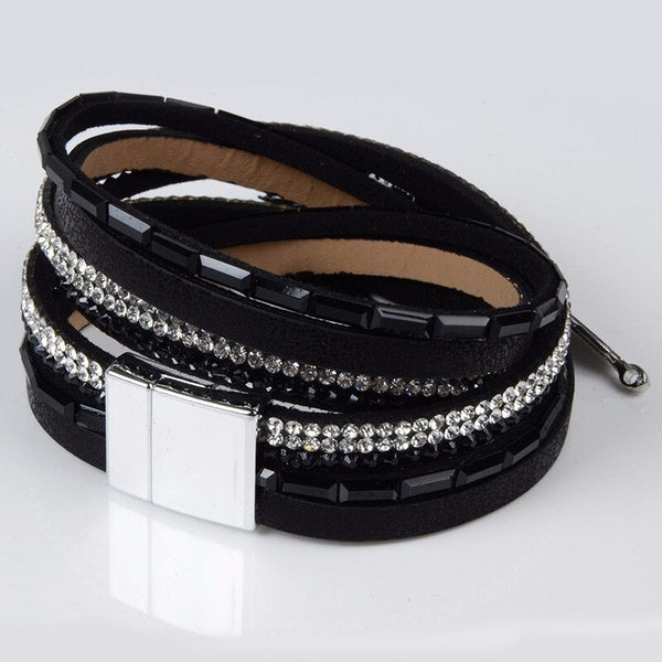 Unisex Trendy Rhinestone Pave Setting Leather Multilayer Magnetic Bracelet  -  GeraldBlack.com