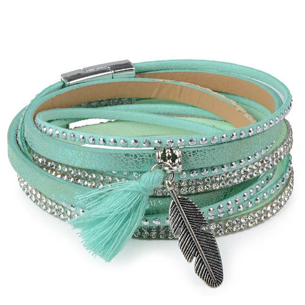 Unisex Trendy Rhinestone Pave Setting Leather Multilayer Magnetic Bracelet - SolaceConnect.com