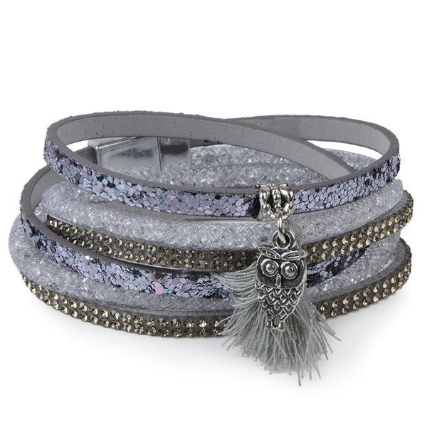 Unisex Trendy Rhinestone Pave Setting Leather Multilayer Magnetic Bracelet - SolaceConnect.com