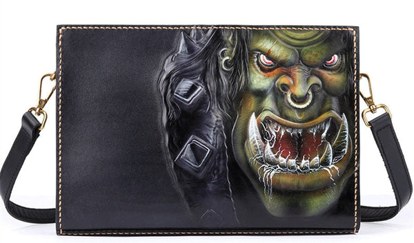 Unisex Vegetable Tanned Leather Hand-carved Warcraft Wolf Shoulder Bag  -  GeraldBlack.com