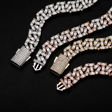 Unisex Vintage 12mm Baguette Chain Link Cubic Zirconia Hip Hop Necklace  -  GeraldBlack.com