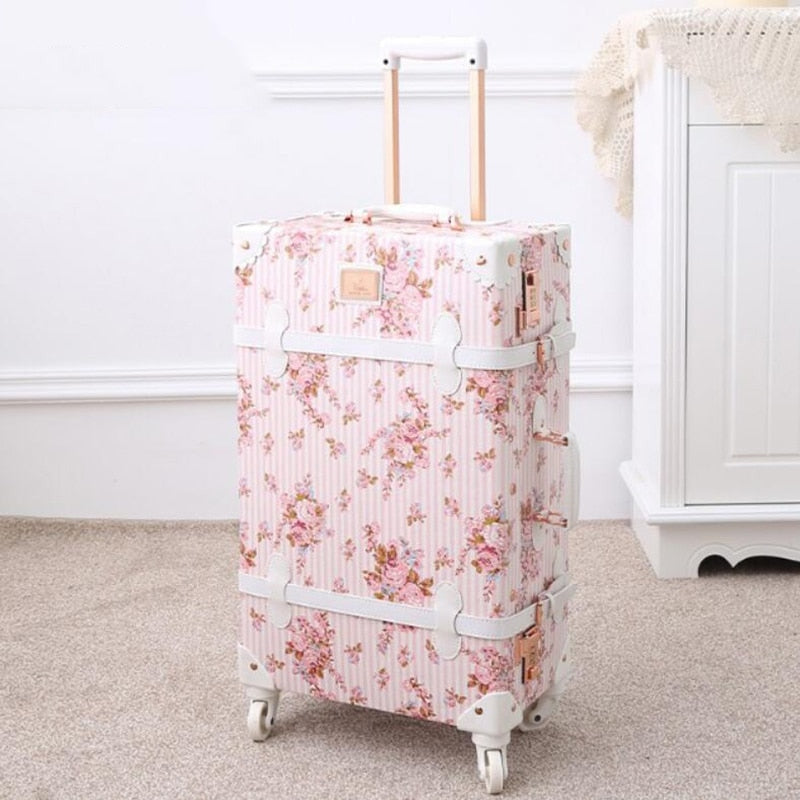 Unisex Vintage Floral Spinner Hand Rolling Luggage Travel Trolley Bags  -  GeraldBlack.com