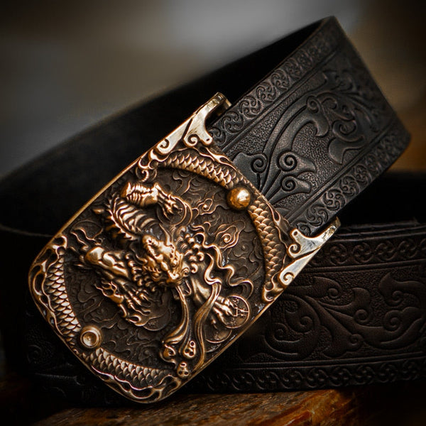 Unisex Vintage Genuine Leather Copper Brave Troops Buckle Strap Belt  -  GeraldBlack.com