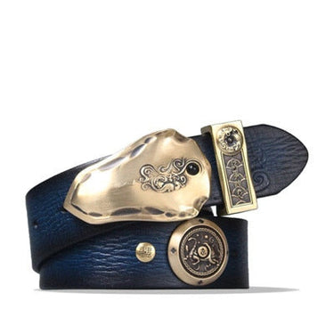 Unisex Vintage Genuine Leather Cowhide Brass Version Buckle Strap Belts  -  GeraldBlack.com