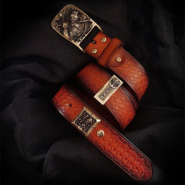 Unisex Vintage Genuine Leather Cowhide Copper Buckle Strap Belt  -  GeraldBlack.com