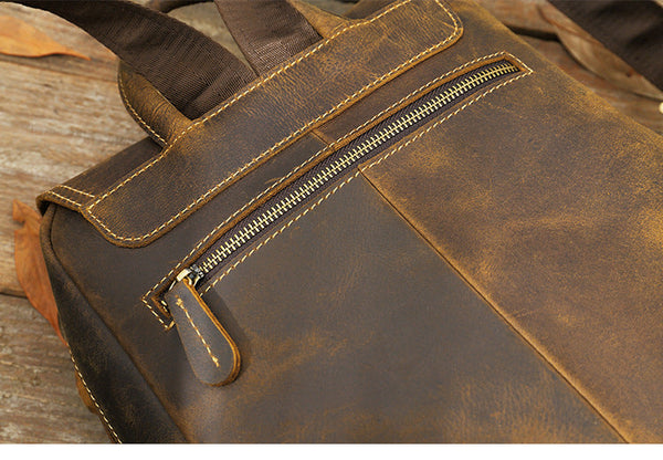 Unisex Vintage Genuine Leather Crazy Horse Daypack Designer Backpack  -  GeraldBlack.com