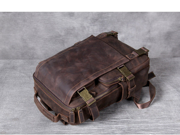 Unisex Vintage Handmade Crazy Horse Genuine Leather Laptop Backpack  -  GeraldBlack.com
