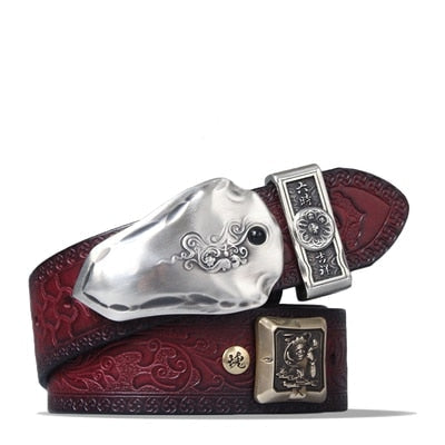 Unisex Vintage Tibetan Cowhide Genuine Leather Strap Buckle Belts  -  GeraldBlack.com