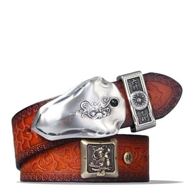 Unisex Vintage Tibetan Cowhide Genuine Leather Strap Buckle Belts  -  GeraldBlack.com