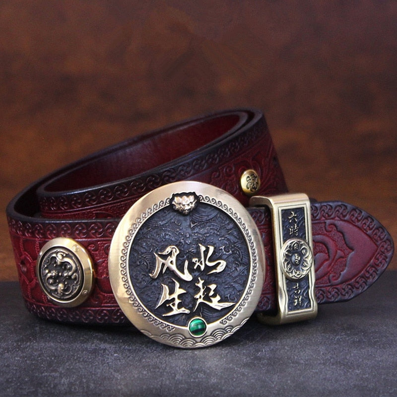 Unisex Vintage Unique Chinese Brass Genuine Leather Strap Belts  -  GeraldBlack.com