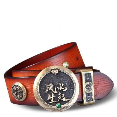 Unisex Vintage Unique Chinese Brass Genuine Leather Strap Belts  -  GeraldBlack.com