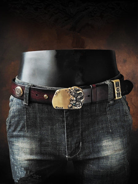 Unisex Vintage Unique Genuine Leather Strap Cowhide Copper Buckle Belt  -  GeraldBlack.com