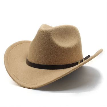 Unisex Vintage Western Cowboy Cowgirl Felt Hat With Punk Belt Winter Autumn Panama Imitation Wool Jazz Cap  -  GeraldBlack.com