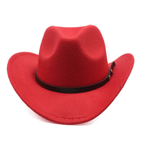 Unisex Vintage Western Cowboy Cowgirl Felt Hat With Punk Belt Winter Autumn Panama Imitation Wool Jazz Cap  -  GeraldBlack.com