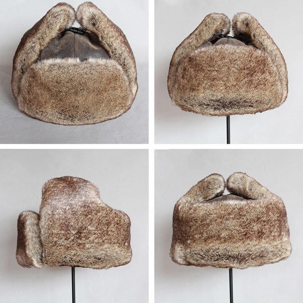 Unisex Warm Synthetic Leather Fur Trapper Cap Russian Ushanka with Ear Flap - SolaceConnect.com
