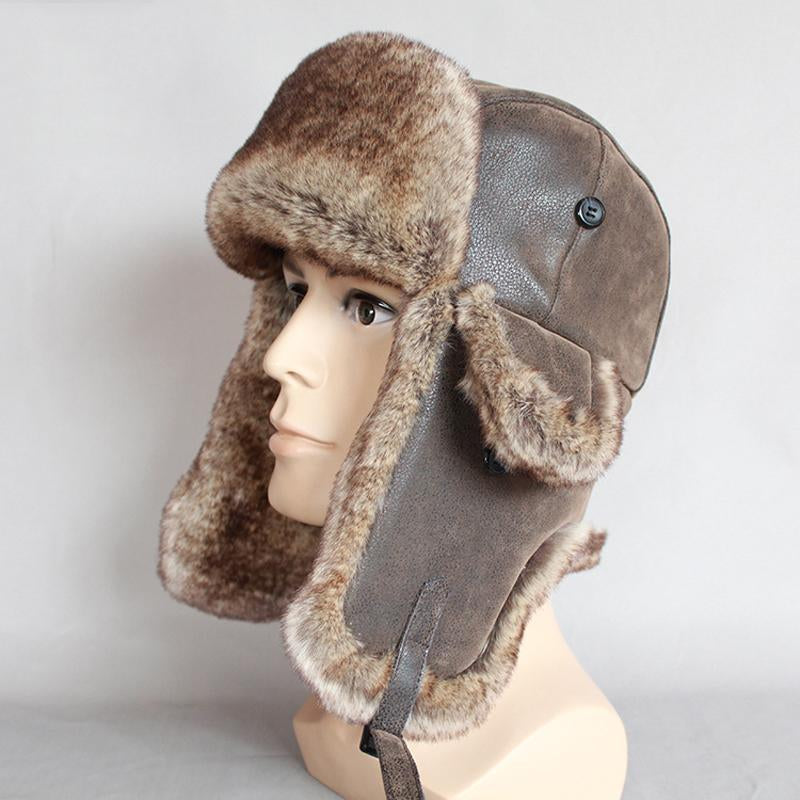 Unisex Warm Synthetic Leather Fur Trapper Cap Russian Ushanka with Ear Flap  -  GeraldBlack.com