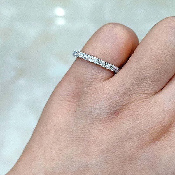 Unisex White 2mm French Pave Moissanite Sterling Silver Eternity Ring  -  GeraldBlack.com