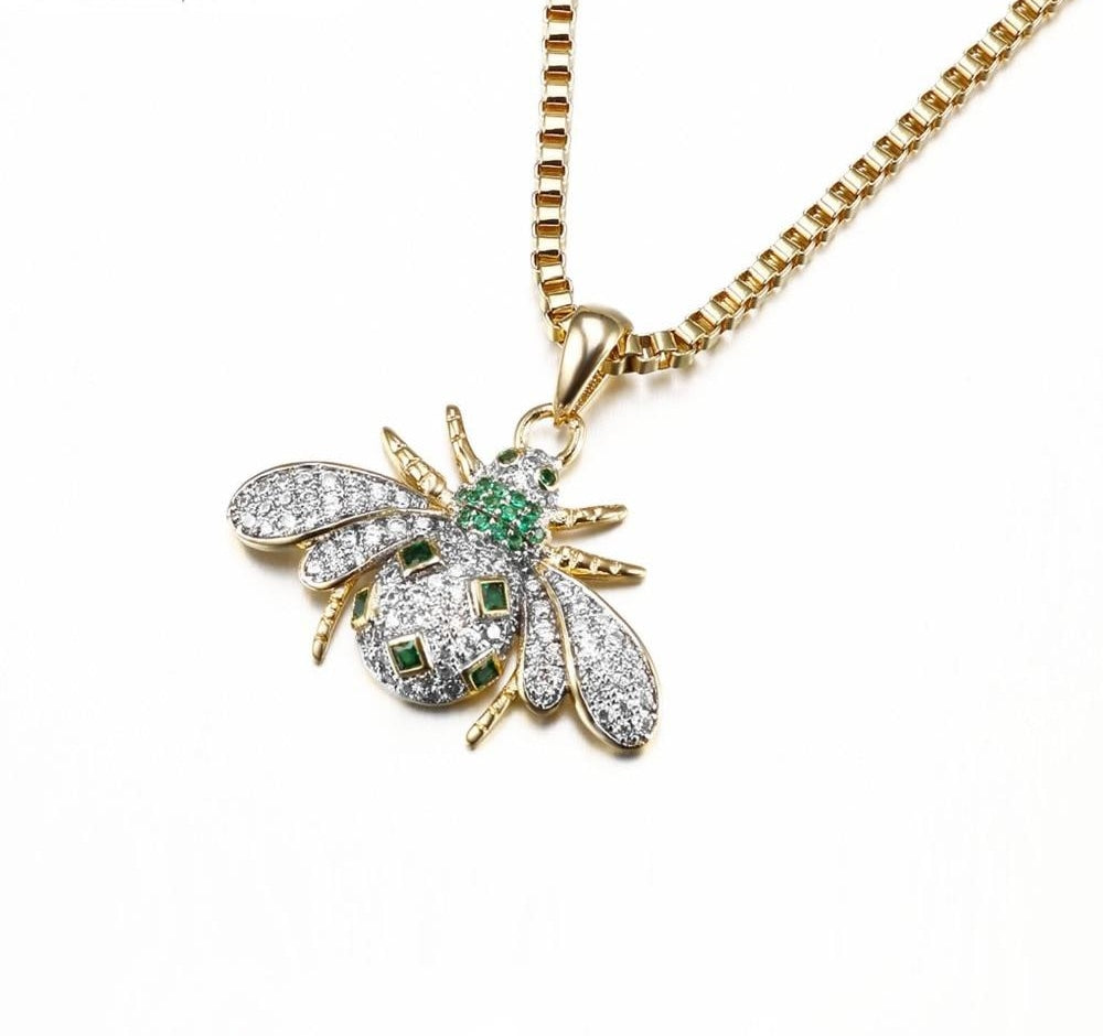 Unisex White Cubic Zirconia Cute Green Ladybird Insect HipHop Pendant Necklace  -  GeraldBlack.com