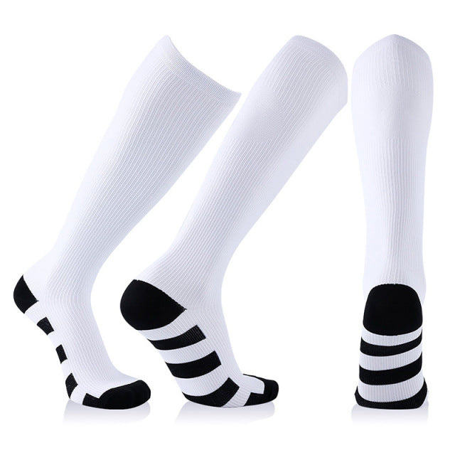 Unisex White Pain Relief Knee High Anti Fatigue Copper Compression Socks  -  GeraldBlack.com
