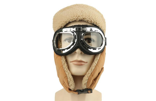 Unisex Winter Bomber Pilot Ear-Flap Russian Ushanka Hats with Goggles - SolaceConnect.com