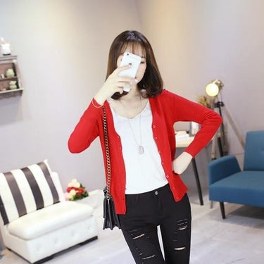 V-Neck Long Sleeve Crochet Knitted Casual Cardigan Coat Sweater for Women - SolaceConnect.com