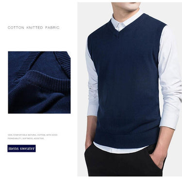 V-Neck Slim Sweater Vest Sleeveless Pullover for Men Autumn Clothing - SolaceConnect.com