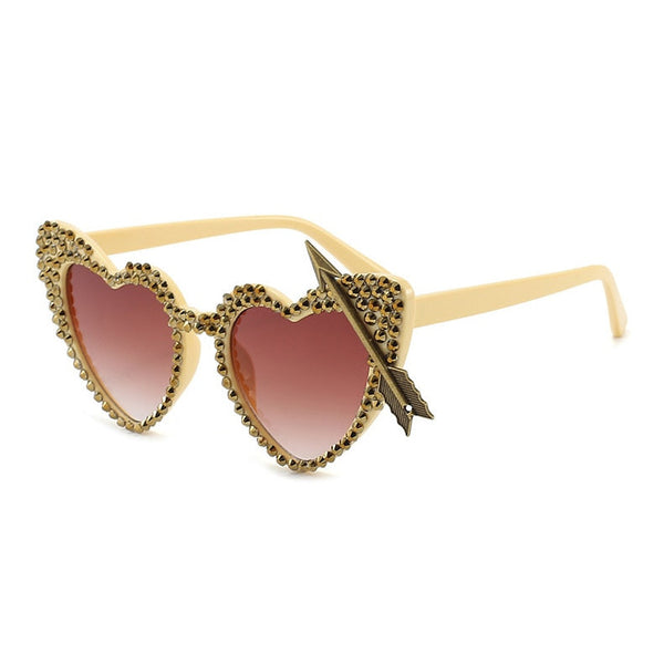 Valentine Gift Heart Shaped Glitz Sunglasses With Diamond Decor 2022 New Crystal Dazzling Beach Feminino Sun Glasses  -  GeraldBlack.com