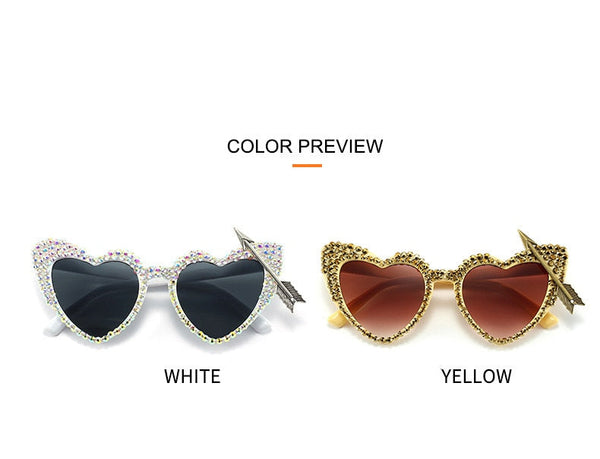 Valentine Gift Heart Shaped Glitz Sunglasses With Diamond Decor Crystal Dazzling Beach Sun Glasses  -  GeraldBlack.com