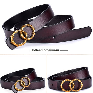 Versatile Ladies Thin Belt Alloy Personality Double Ring Buckle Belt Simple Style Second Layer  -  GeraldBlack.com